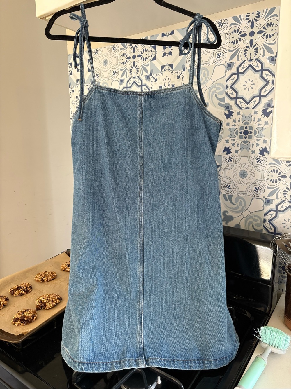 Denim Tie-Strap Babydoll Shift Dress